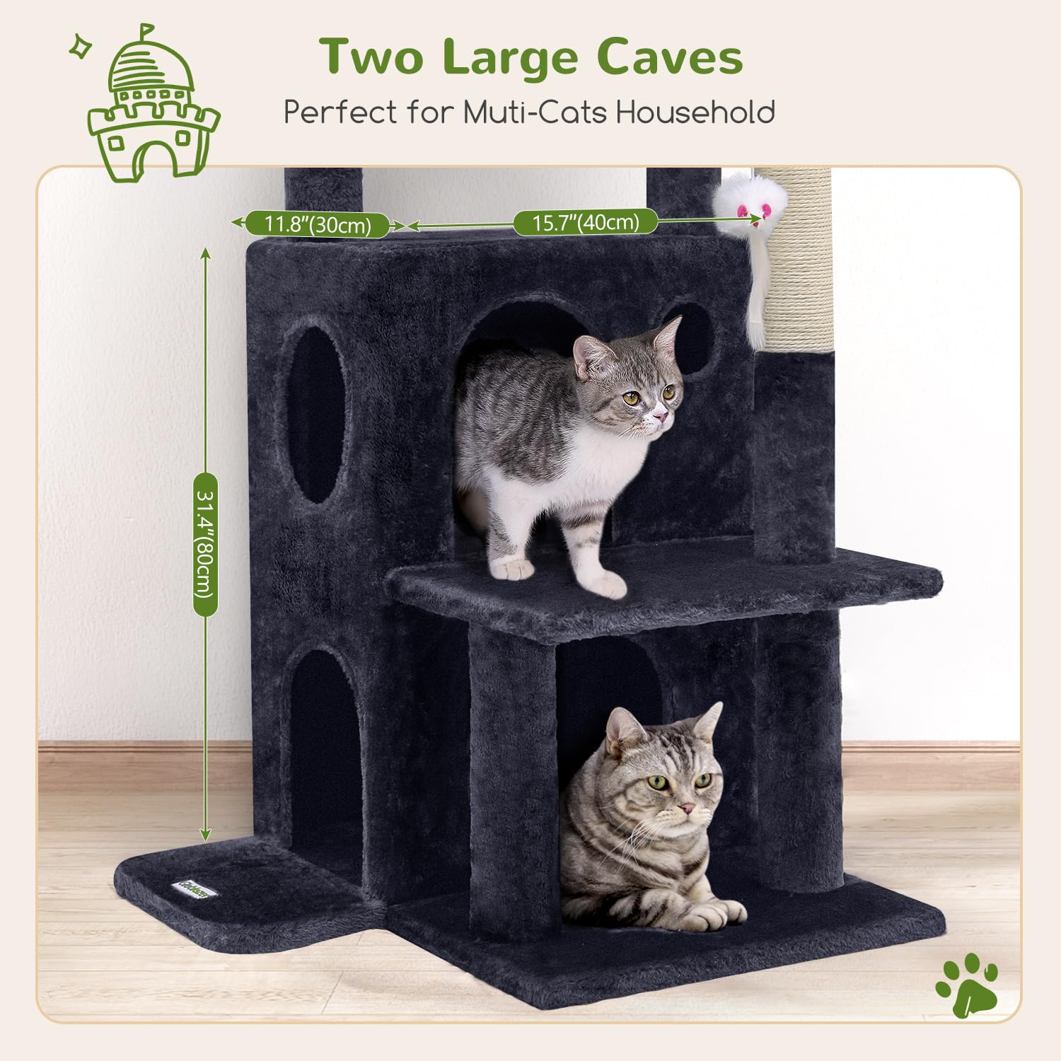 Globlazer Cat Tree Tower 50-inch side view demonstrates space-saving design for small rooms.