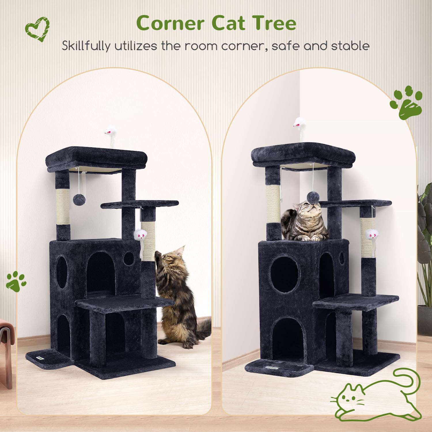 Globlazer Cat Tree Tower 50-inch top perch offers high vantage point for observing the home.