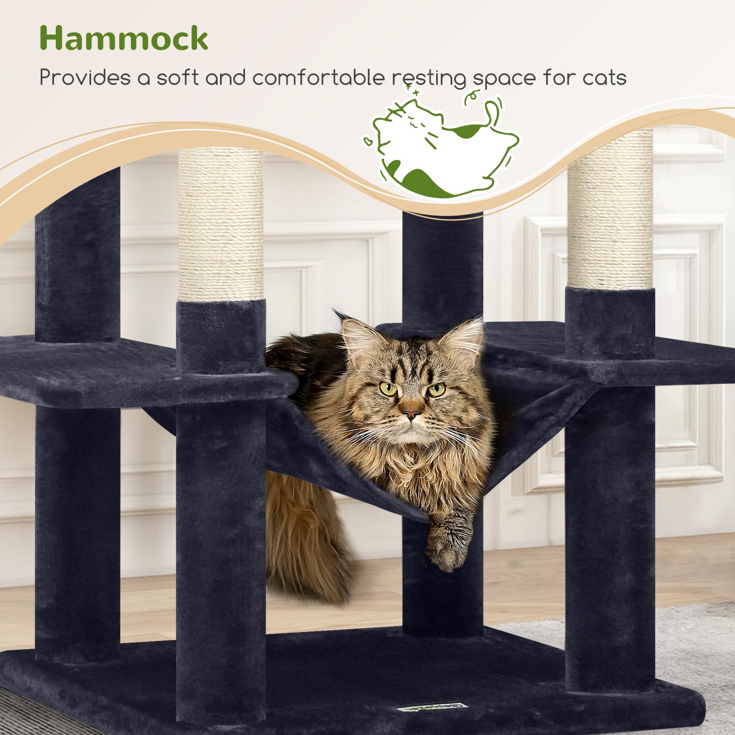 Globlazer cat tree tower condo interior shot showcases cozy hiding spots for cats.