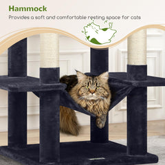 Globlazer cat tree tower condo interior shot showcases cozy hiding spots for cats.