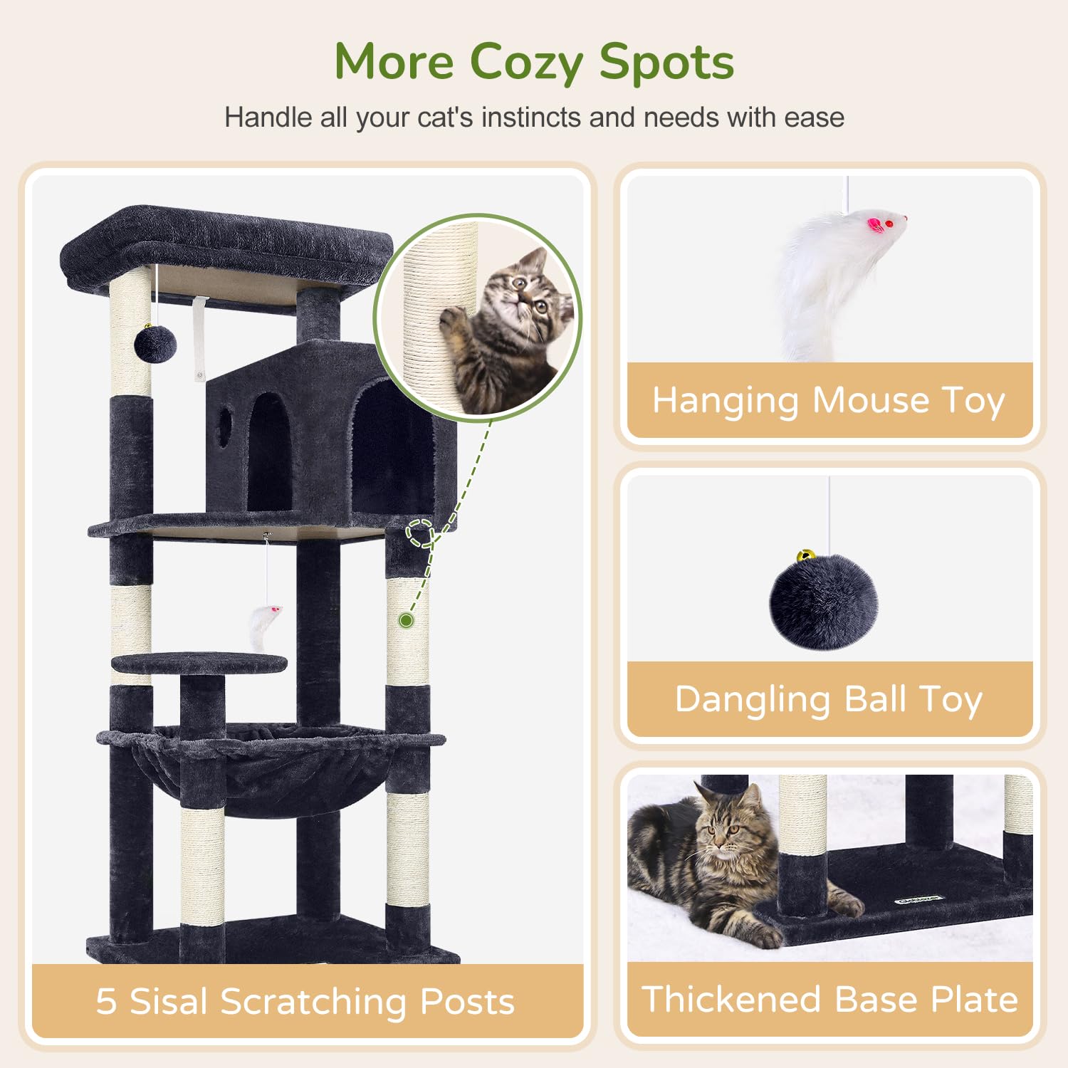 Globlazer cat tree tower five sisal posts for natural scratching
