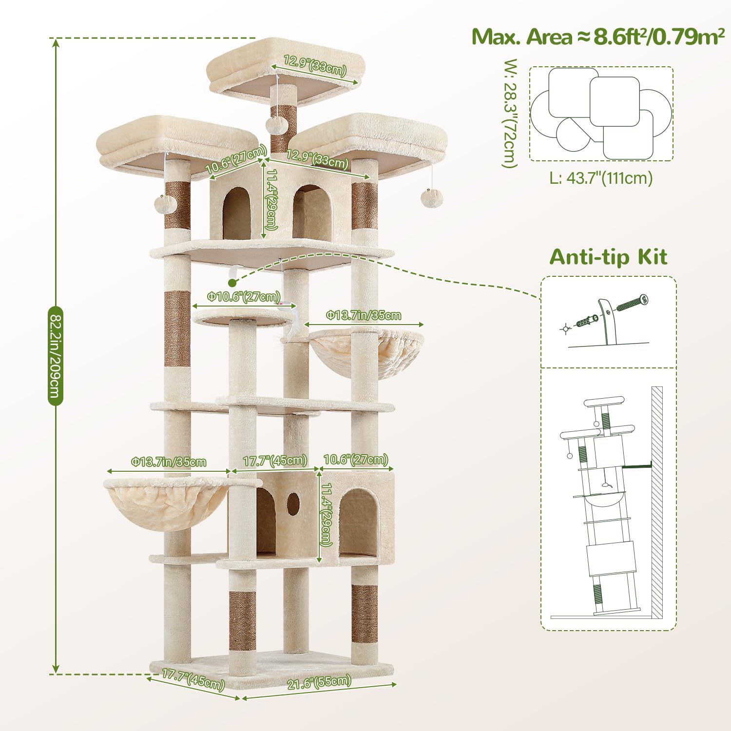 Globlazer tall cat tree on beige finish blends with home decor