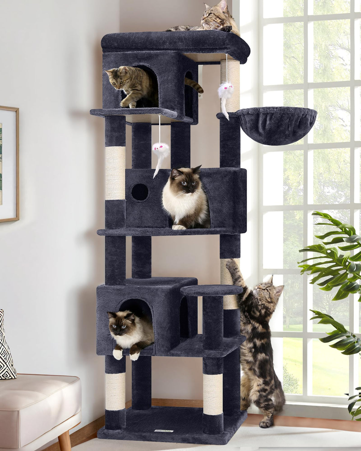 Globlazer Corner Cat Tree 66-Inch top platform for lounging and observation