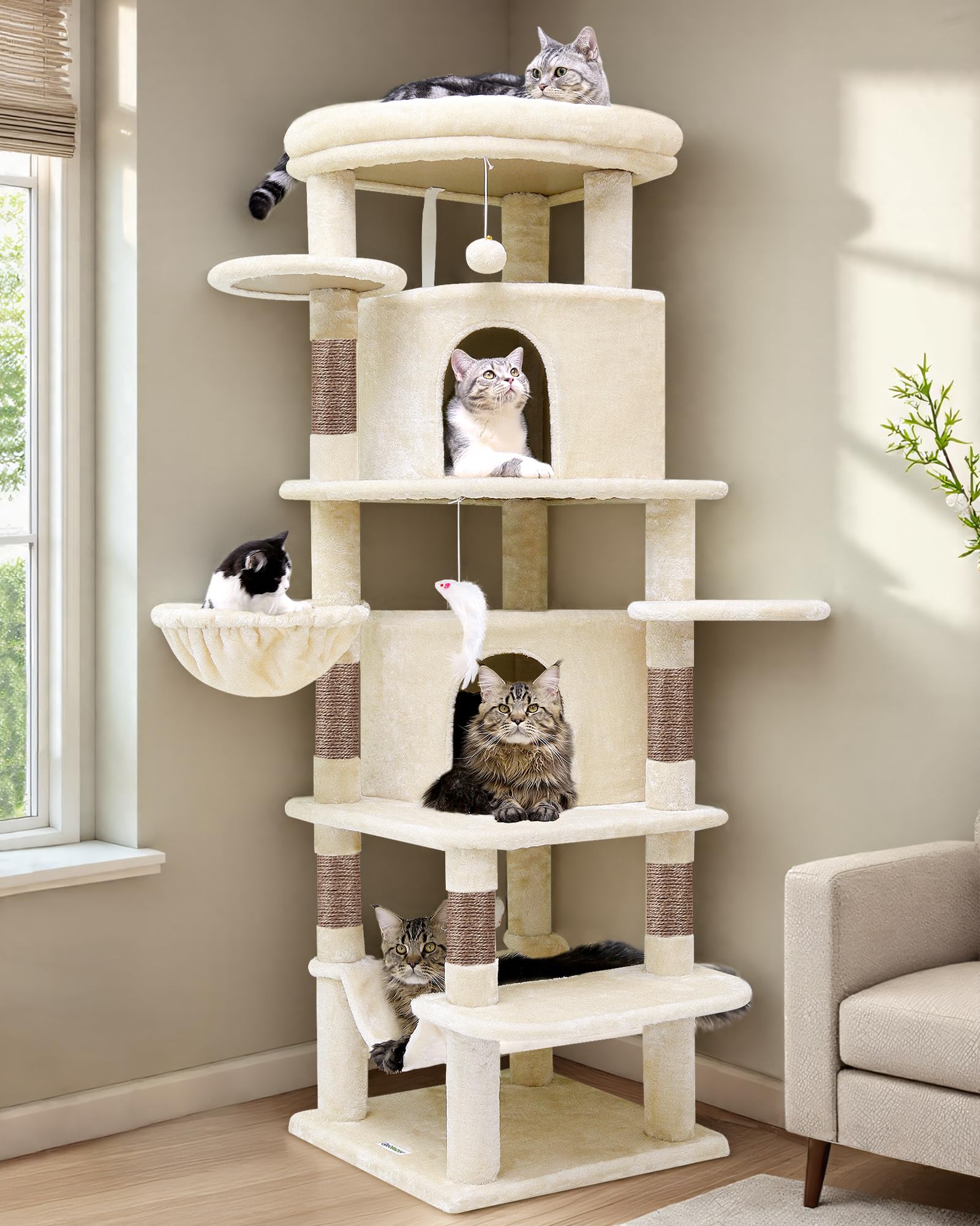 Globlazer corner cat tree 66 inch curve supports multiple cats in a space-saving design