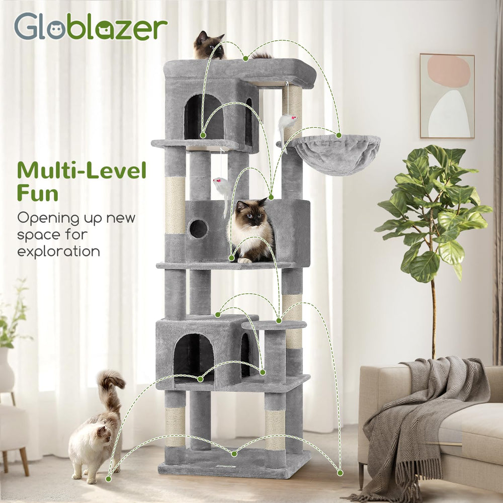 Globlazer Corner Cat Tree in light grey finish complements modern interiors.