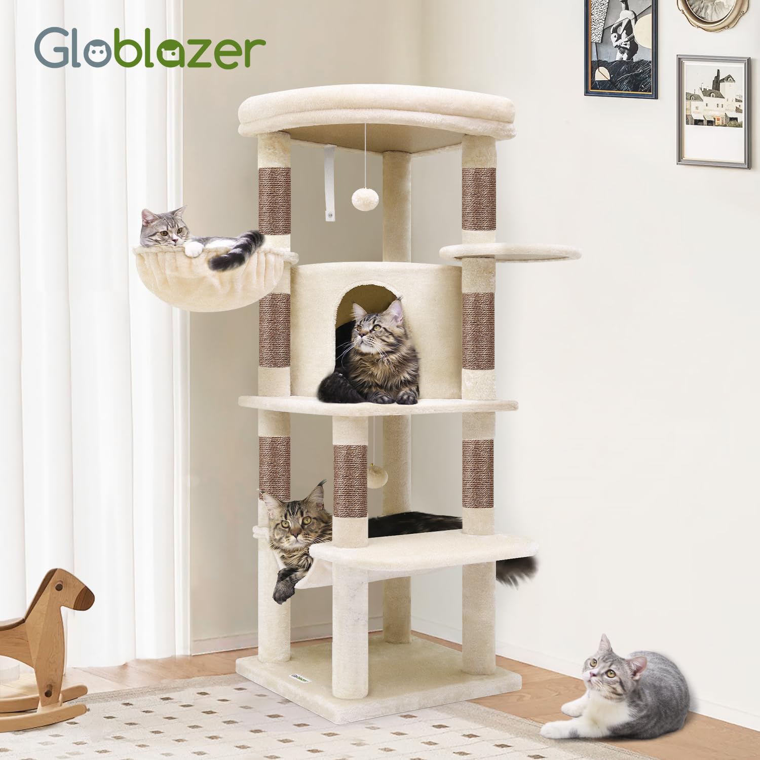 Globlazer corner cat tree beige design blends with modern interiors.