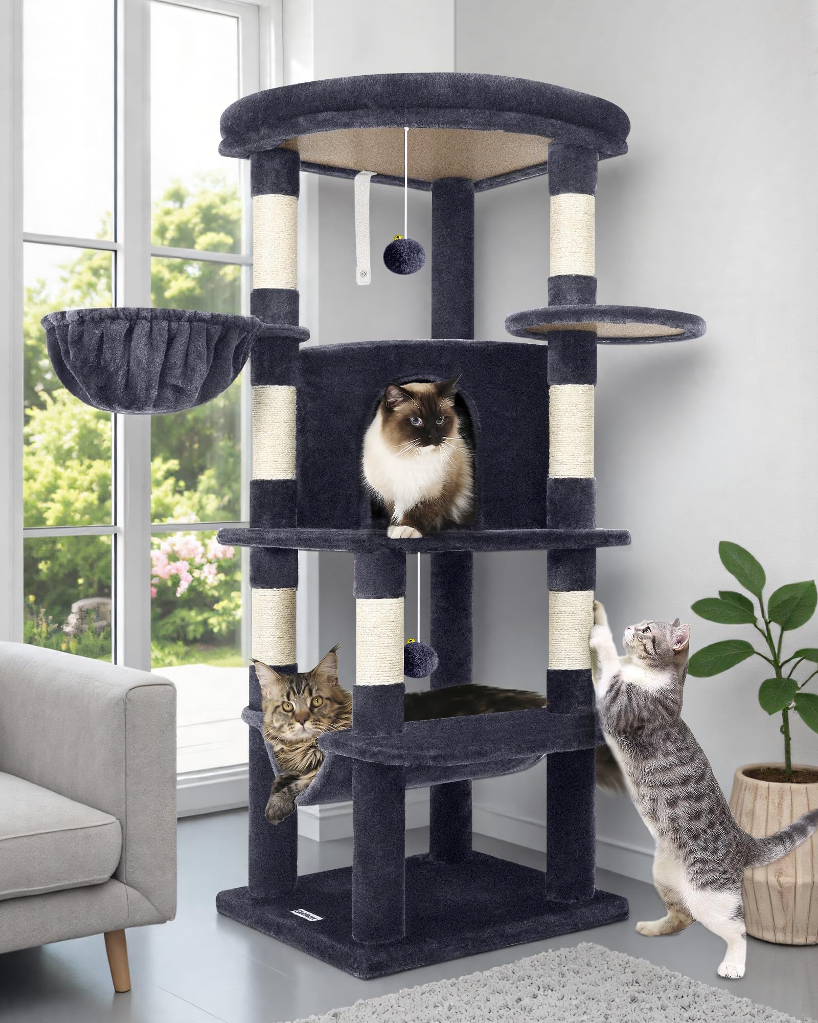 Globlazer corner cat tree side view showing space-saving corner design