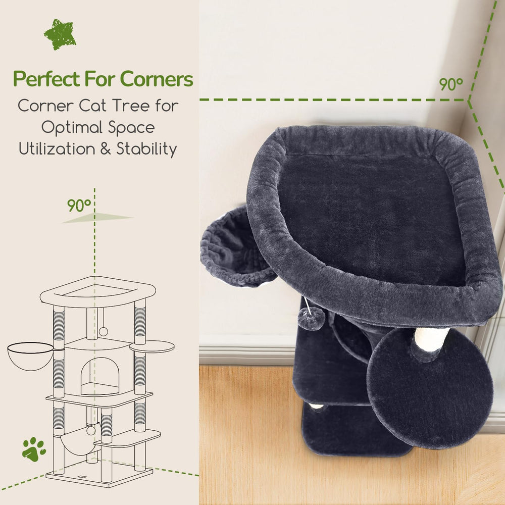 Globlazer corner cat tree top platform ready for lounging and play