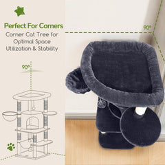 Globlazer corner cat tree top platform ready for lounging and play
