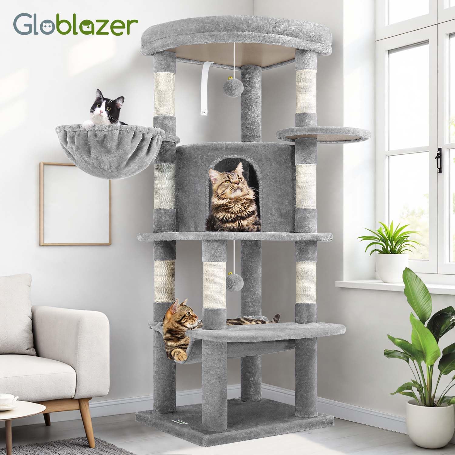 Globlazer corner-focused design maximizes room corners and decor.