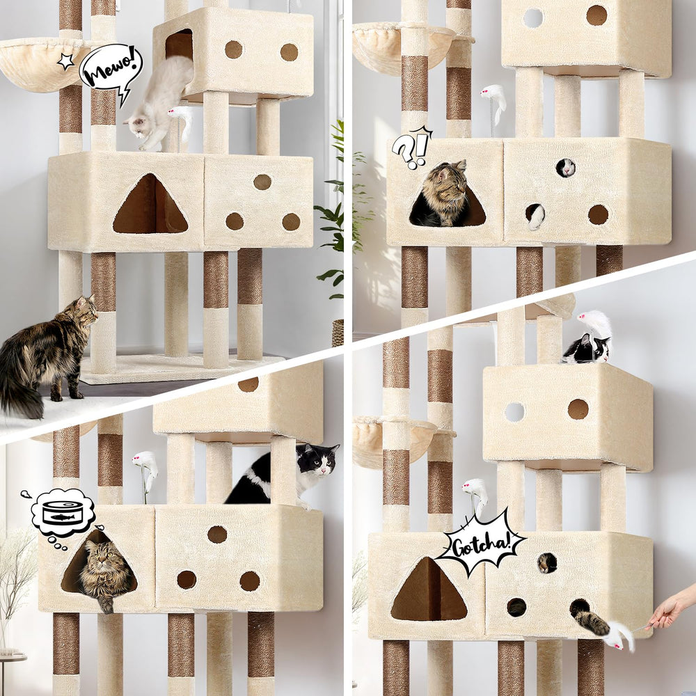 Globlazer XL cat tower with 3 condos offers private spaces to reduce feline turf battles.