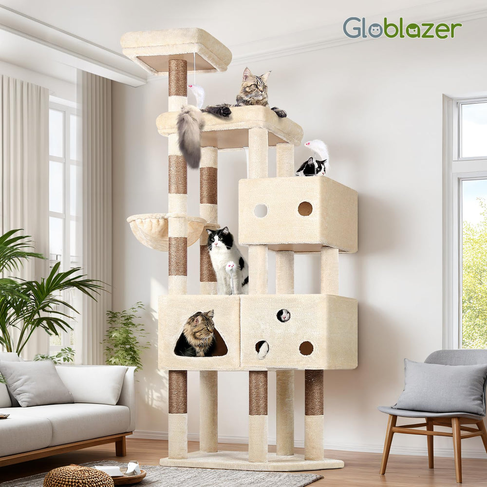 Globlazer XL cat tower beige finish blends with home decor.
