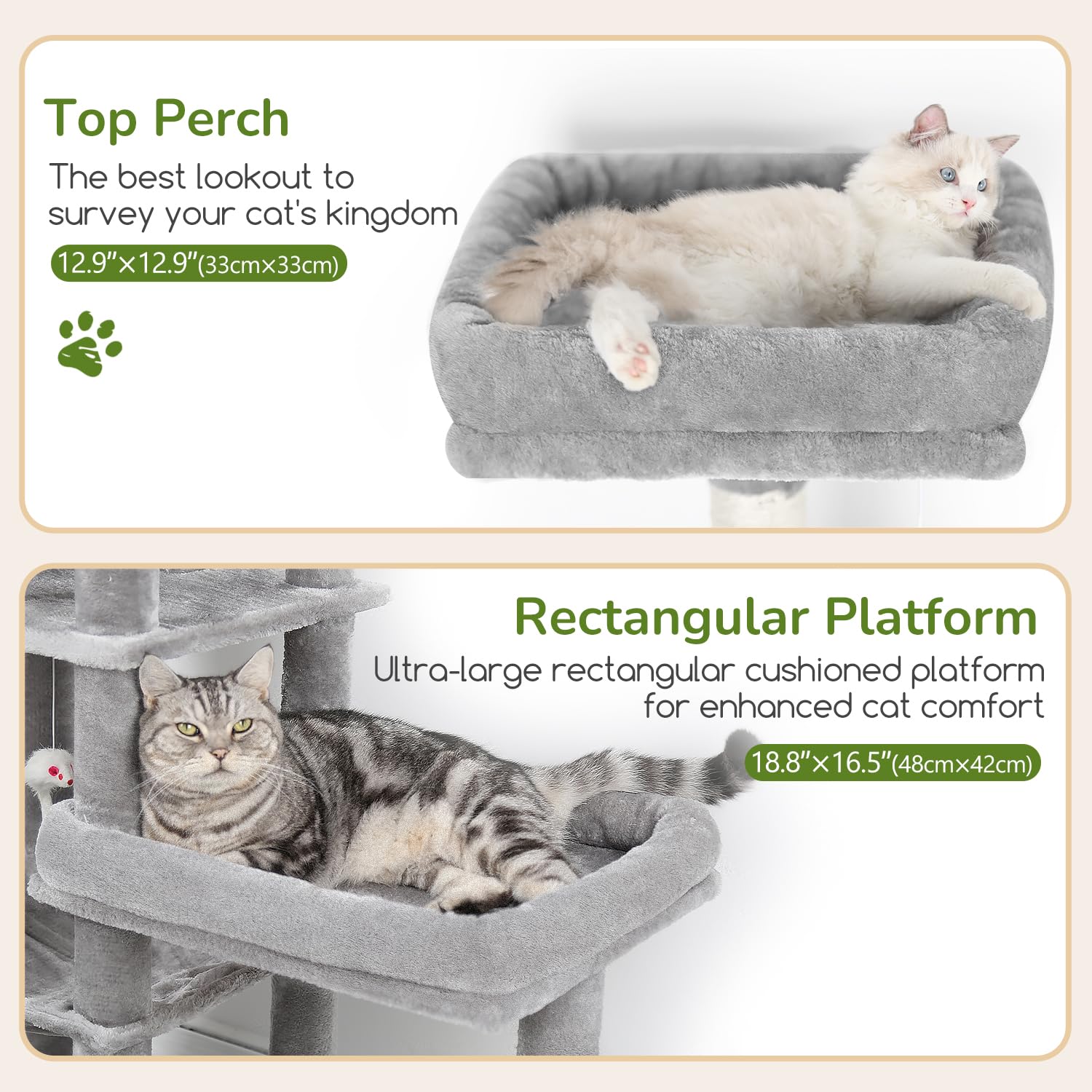 Globlazer Extra Large Platform Cat Tree three enlarged perches offer versatile lounging options.