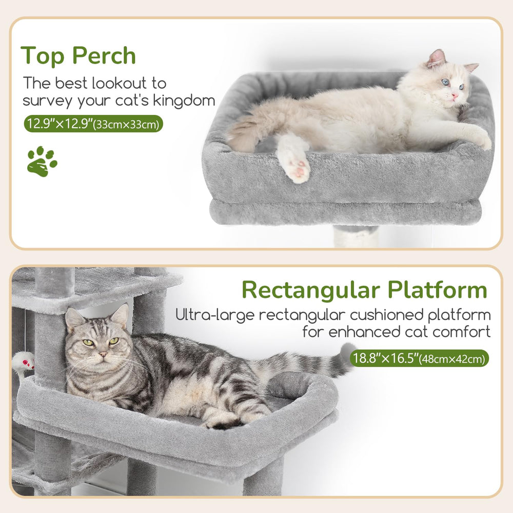 Globlazer Extra Large Platform Cat Tree three enlarged perches offer versatile lounging options.