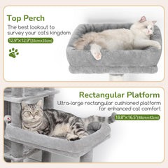 Globlazer Extra Large Platform Cat Tree three enlarged perches offer versatile lounging options.