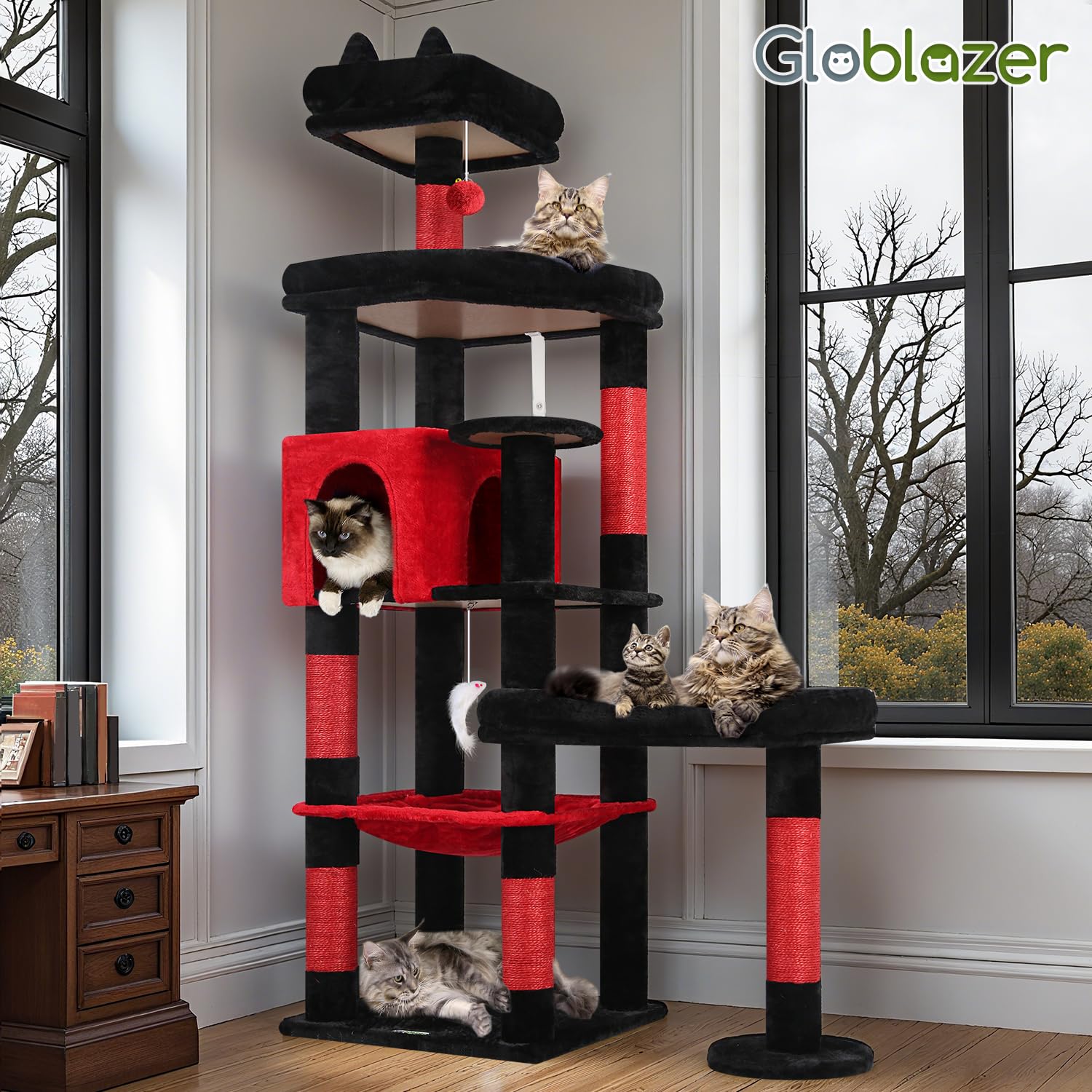 Globlazer red black Gothic cat tree design for stylish indoor furniture