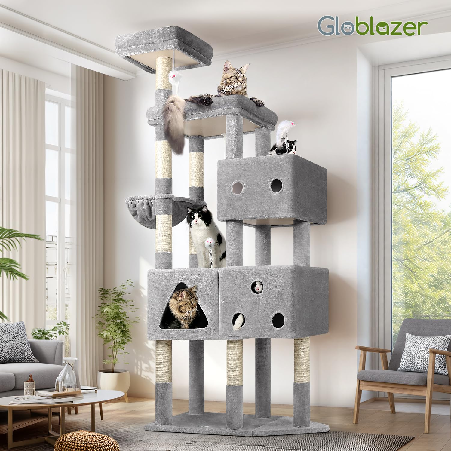 Globlazer extralarge cat tower side view spacious spaces for 20 lb cats
