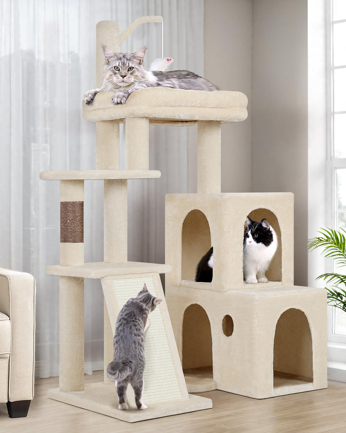 Globlazer F50 cat tower bottom condo offers spacious interior for big cats.