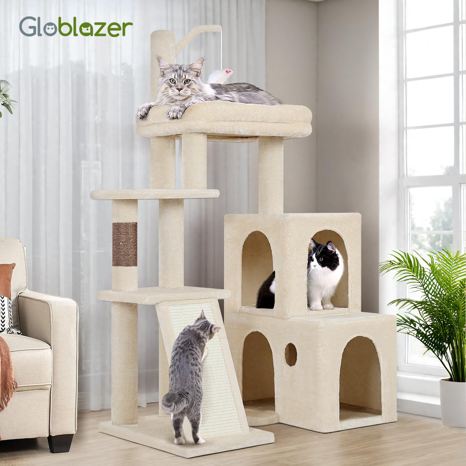 Globlazer F50 cat tower large condos accommodate big indoor cats comfortably.