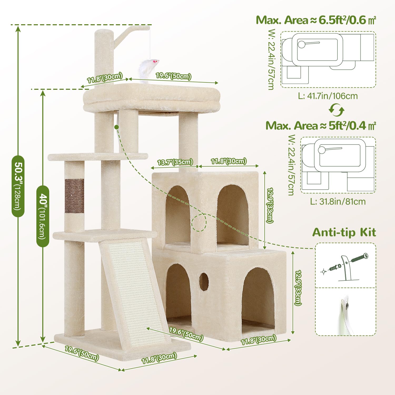 Globlazer F50 cat tower plush cover on top perch provides soft comfort.
