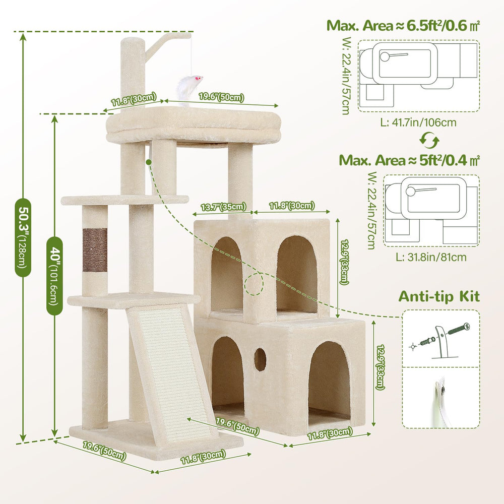 Globlazer F50 cat tower plush cover on top perch provides soft comfort.