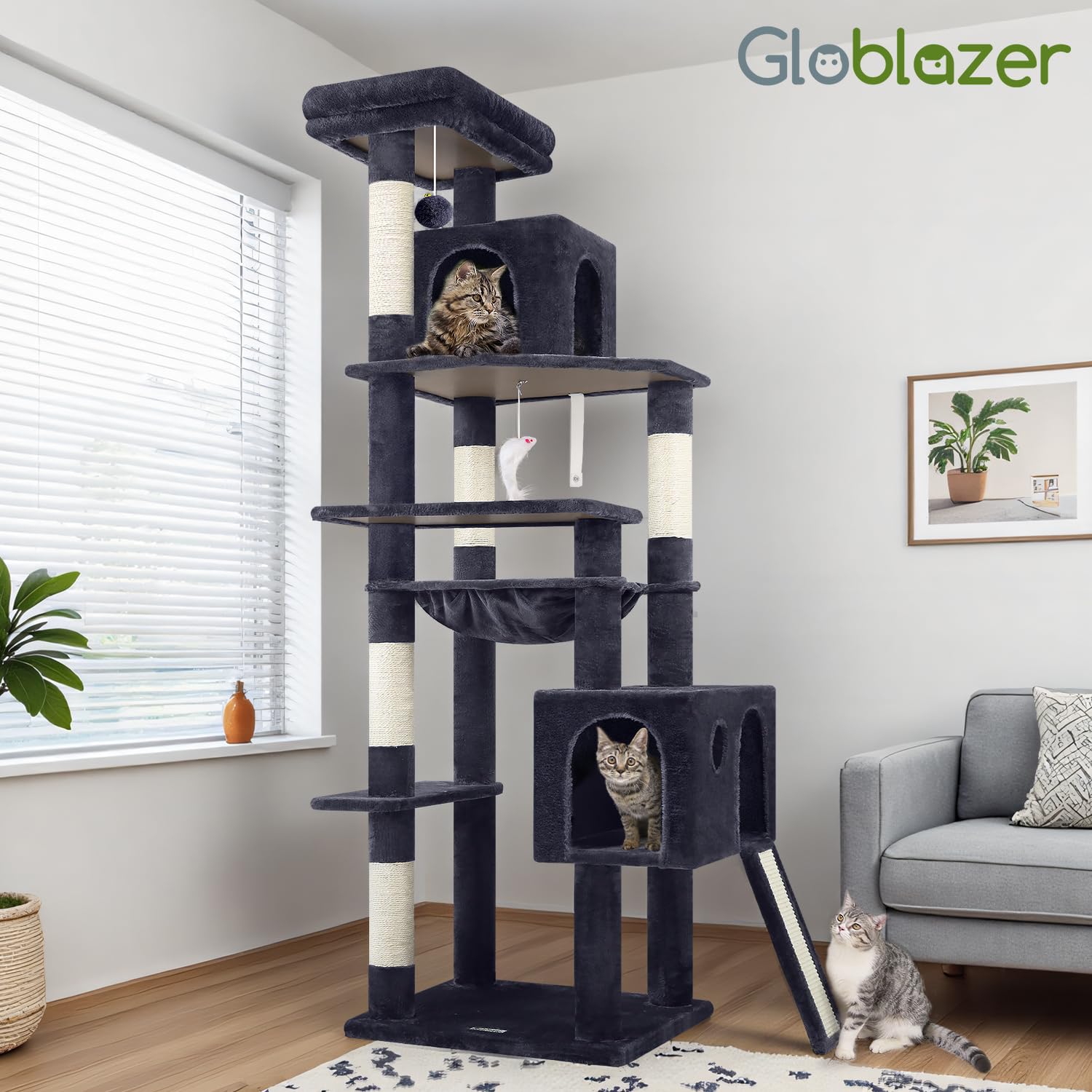Globlazer F70 Pro dark-grey-front-view tall cat tree for living spaces.