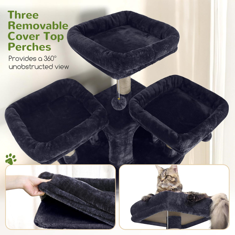 Globlazer F82 cat tree features six sisal posts for satisfying scratching instincts.