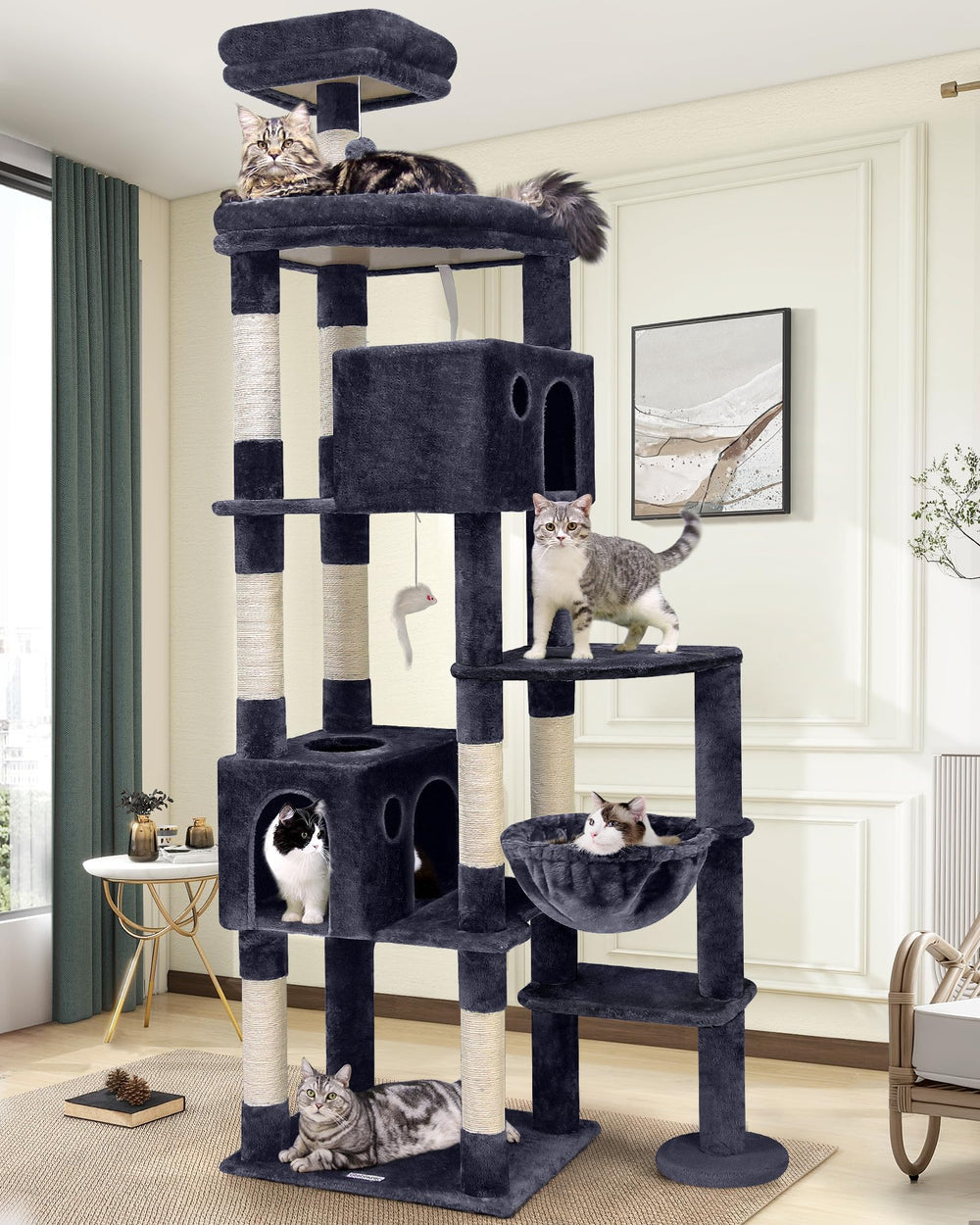 Globlazer Giant Cat Tree condos offer privacy for large indoor cats during nap times