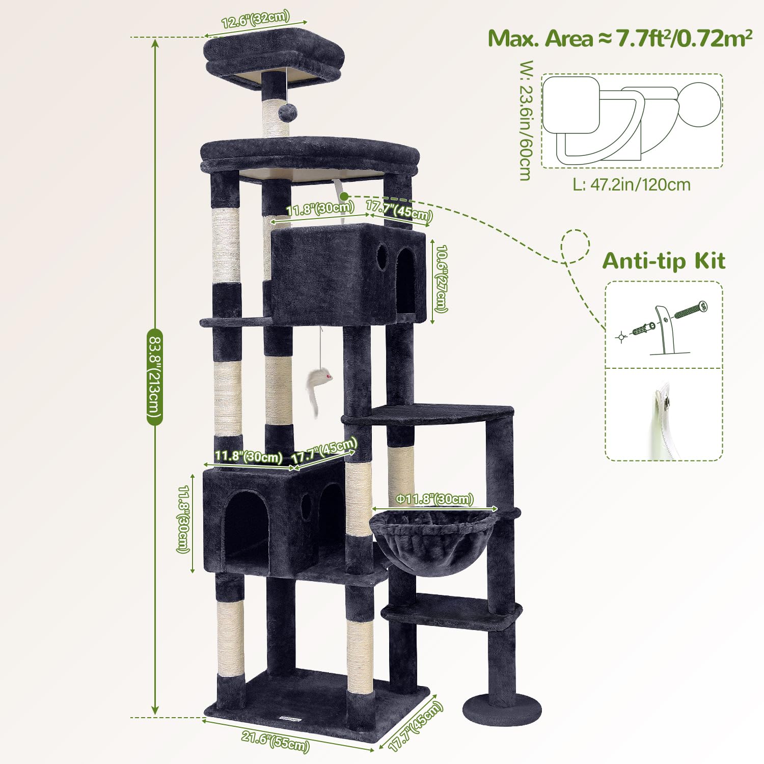 Globlazer Giant Cat Tree dangling balls add sensory entertainment for felines