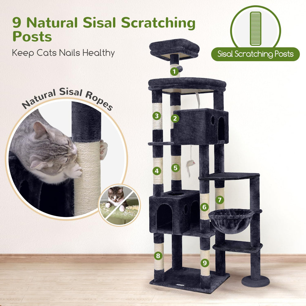 Globlazer Giant Cat Tree nine sisal posts satisfy scratching needs and exercise