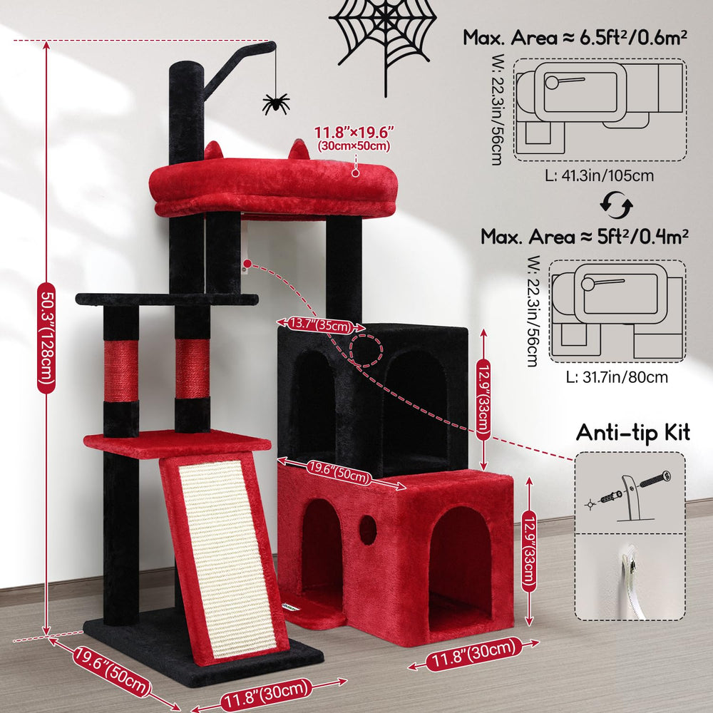 Globlazer Gothic Cat Tower black and red design enhances home aesthetics.