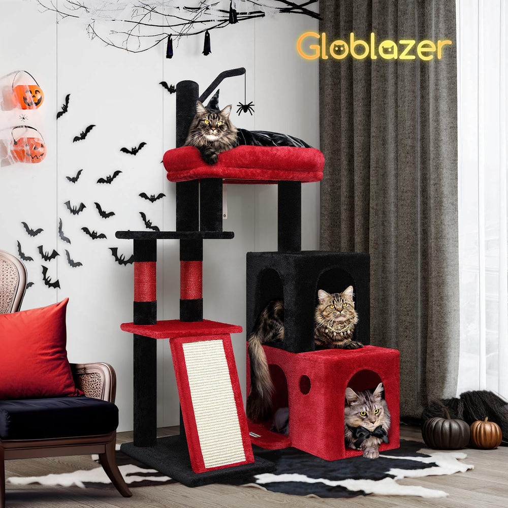Globlazer Gothic Cat Tower in living room complements decor with dramatic presence.