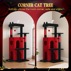 Globlazer Gothic Cat Tree double condos offer cozy hideaways for restful afternoons.