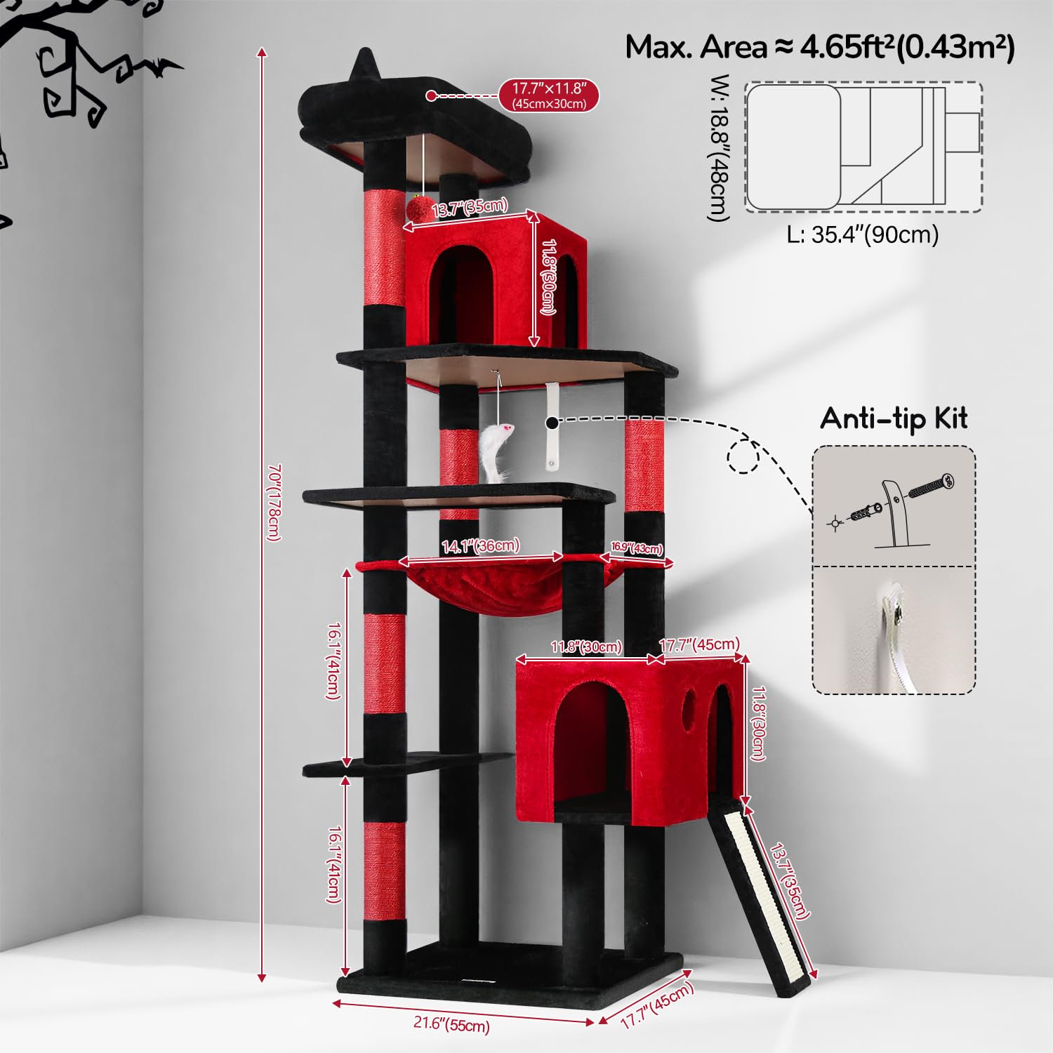 Globlazer Gothic cat tree dual climbing paths encourage multi-cat play.