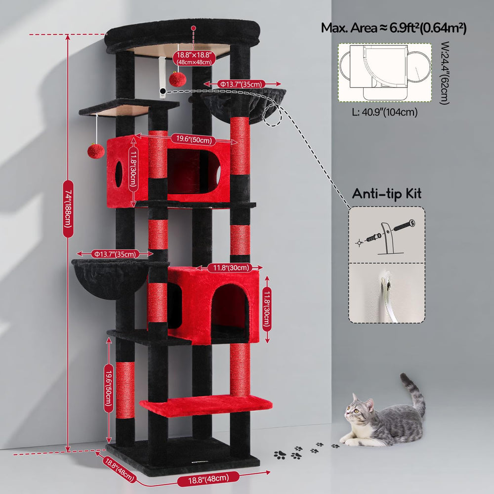 Globlazer Gothic Cat Tree enlarged perch view features a wide cushioned top for lounging