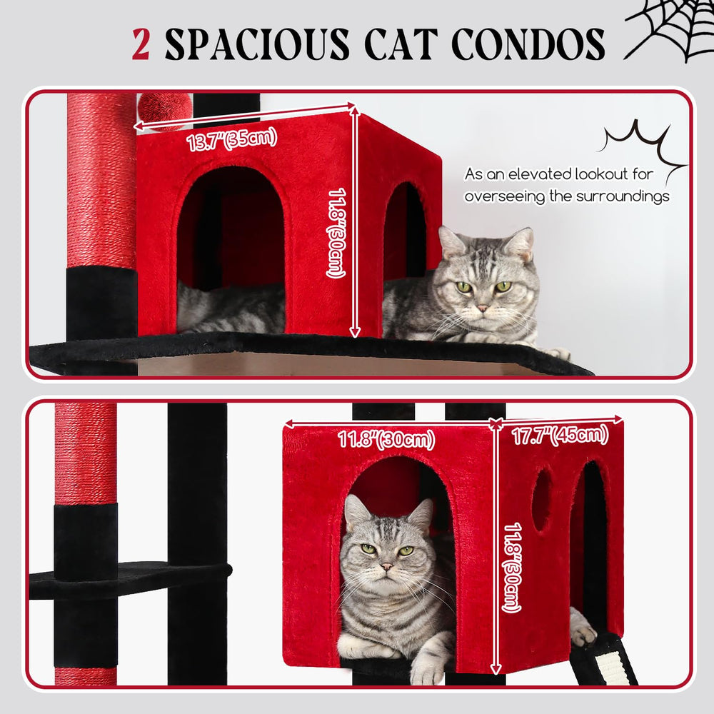 Globlazer Gothic cat tree hammock and condos invite private lounging and rest.