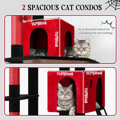 Globlazer Gothic cat tree hammock and condos invite private lounging and rest.