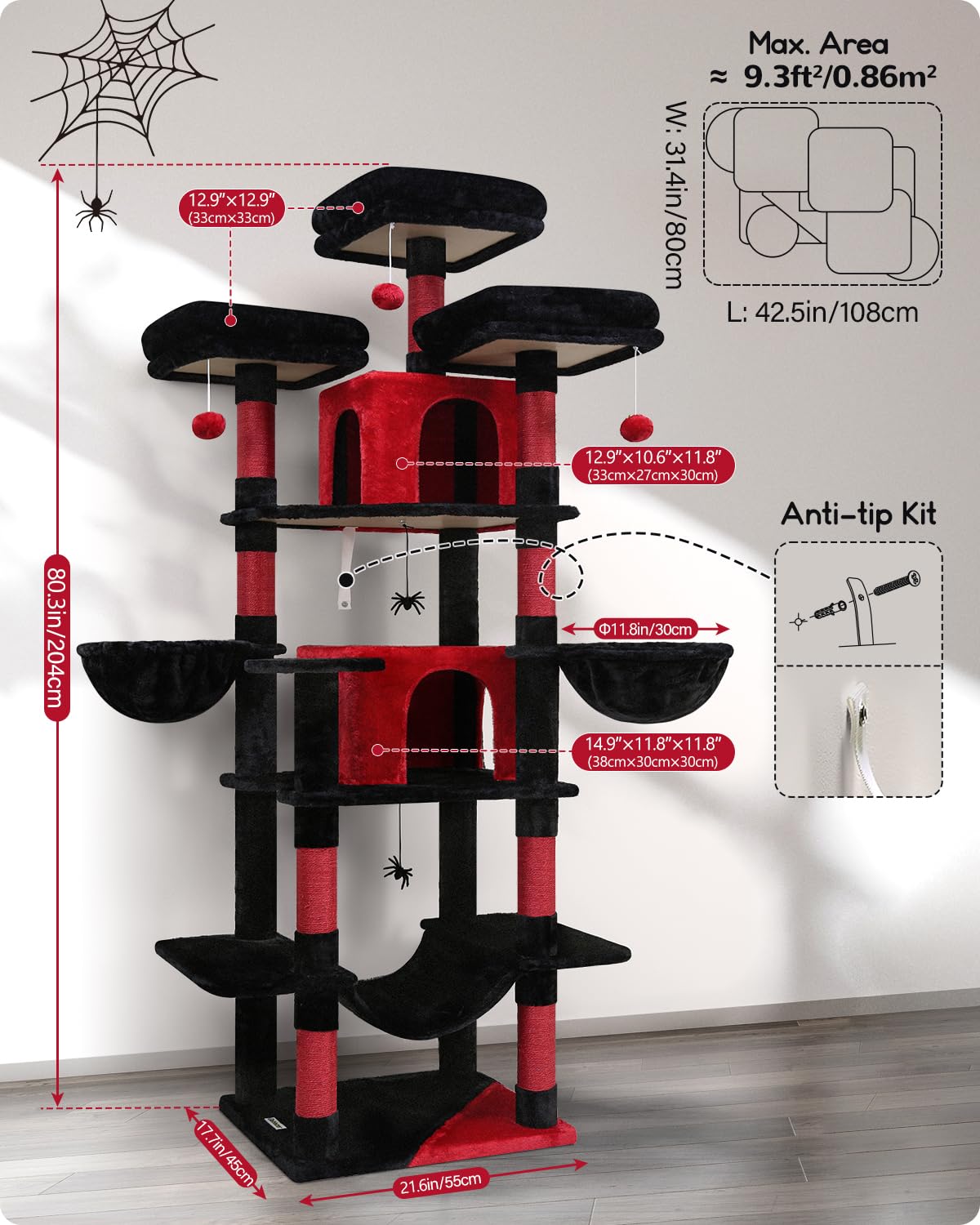 Globlazer Gothic Cat Tree includes hammock and two hanging baskets for lounging