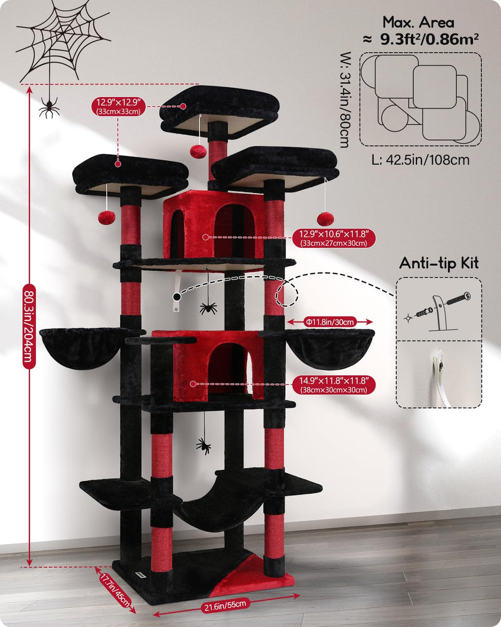 Globlazer Gothic Cat Tree includes hammock and two hanging baskets for lounging