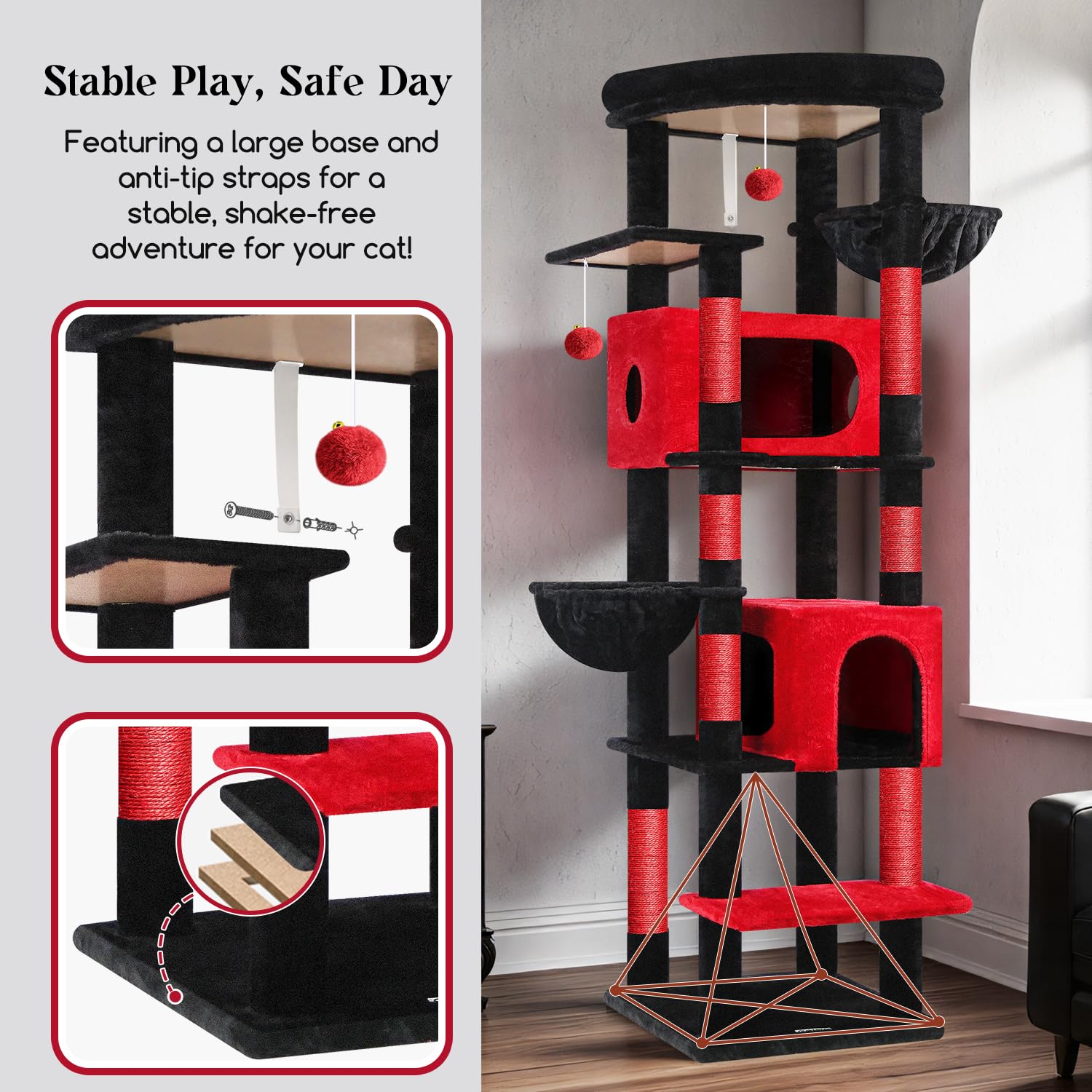 Globlazer Gothic Cat Tree hanging baskets image demonstrates resting spots for cats
