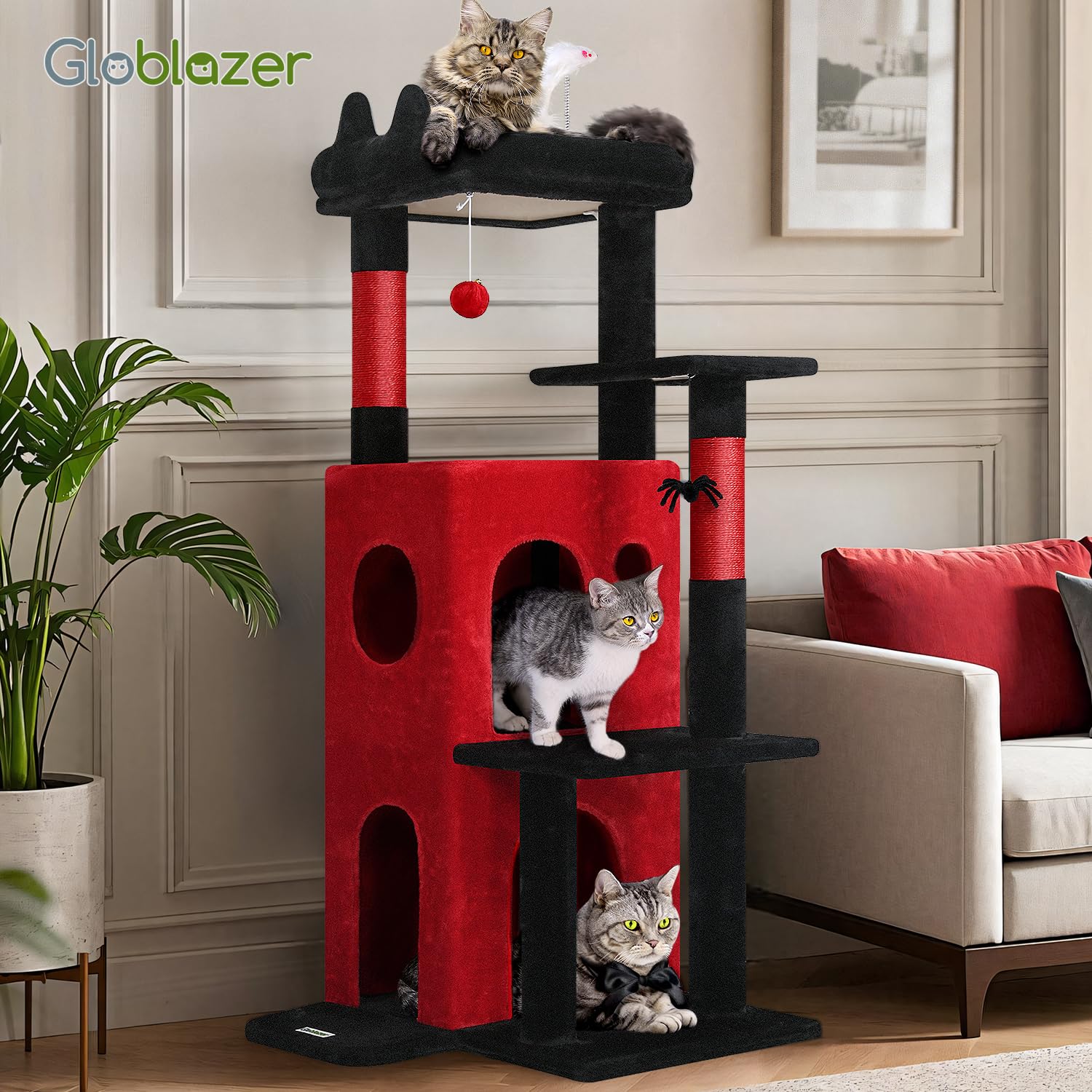 Globlazer Gothic Cat Tree space-saving design fits corners and windowsills.