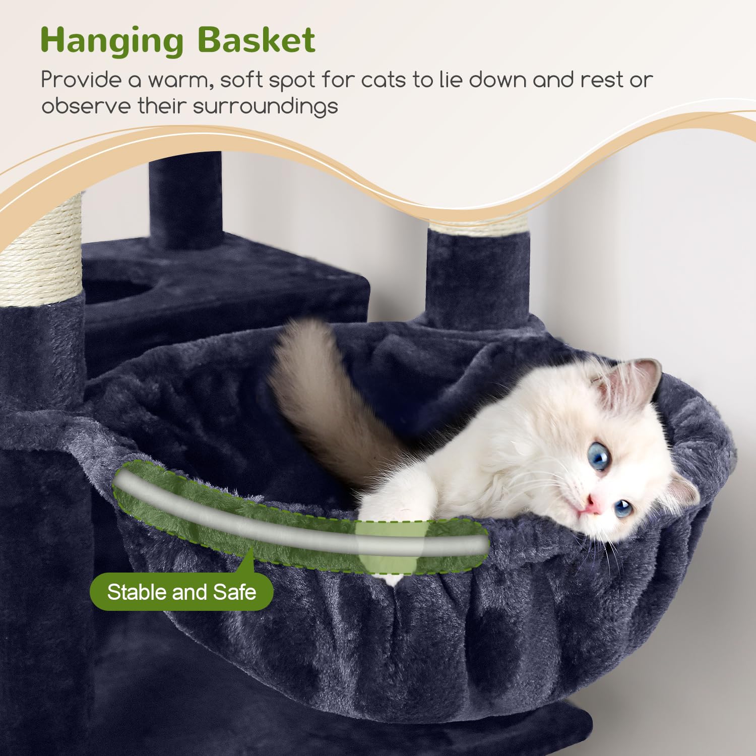 Globlazer hammock for cat tree invites relaxing naps.
