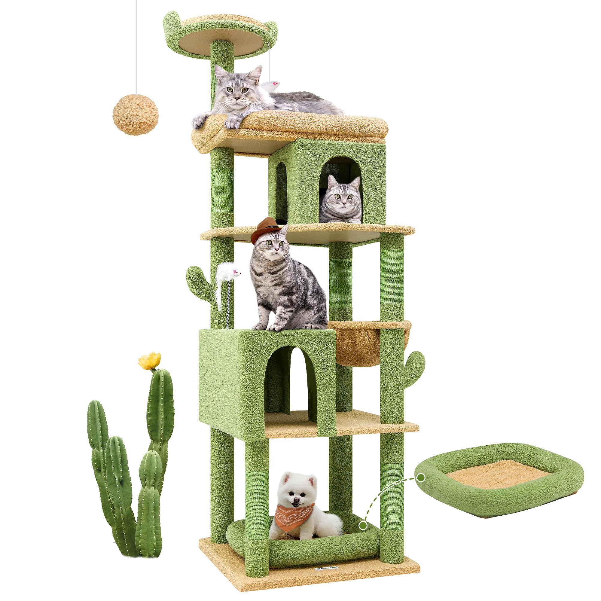 Globlazer heavy-duty cactus cat tree 72in front view shows sturdy stability for large cats.