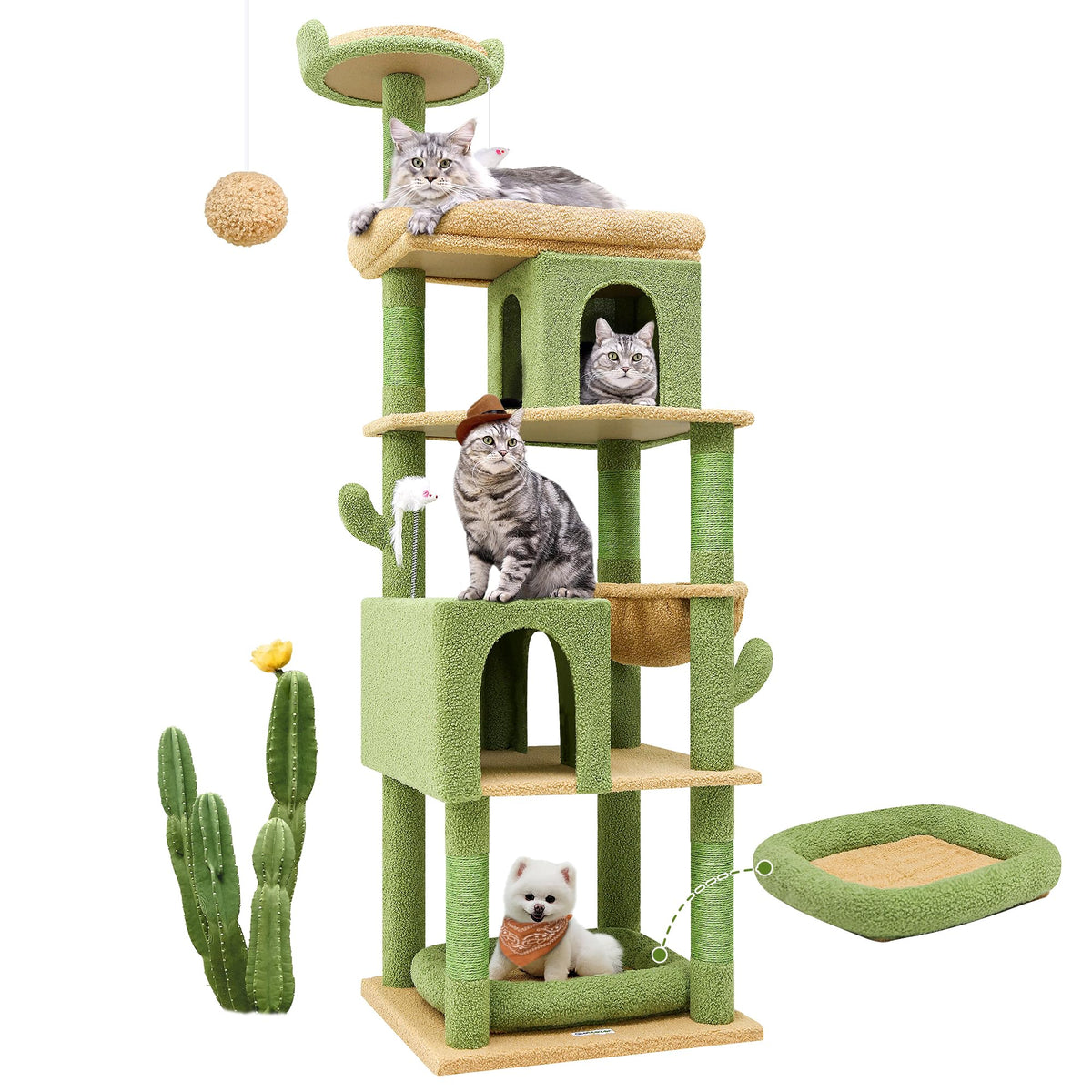 Globlazer heavy-duty cactus cat tree 72in front view shows sturdy stability for large cats.