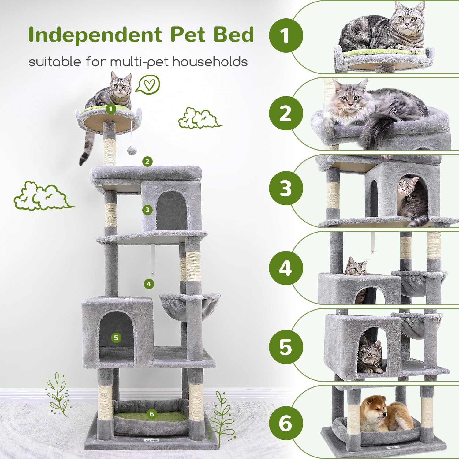 Globlazer heavy duty cat tree base with thickened base demonstrates extra stability.