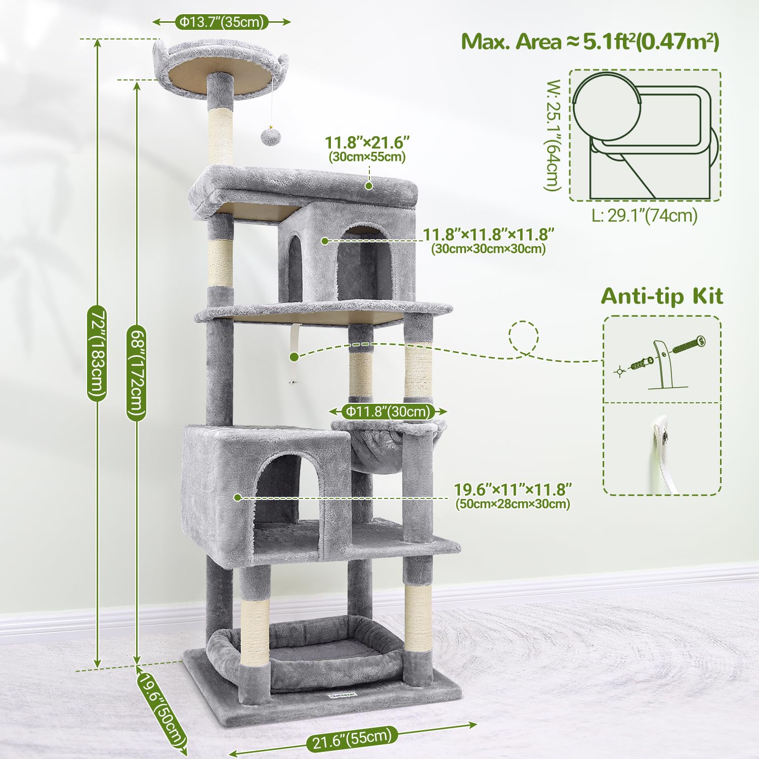 Globlazer heavy duty cat tree independent bed offers flexible lounging options.