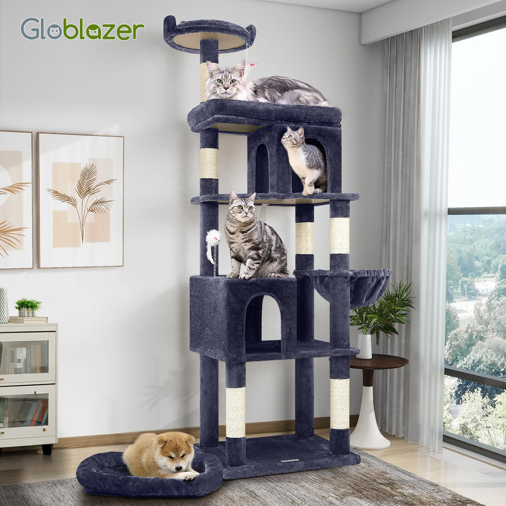 Globlazer independent pet bed extends cozy lounging beyond the tower.