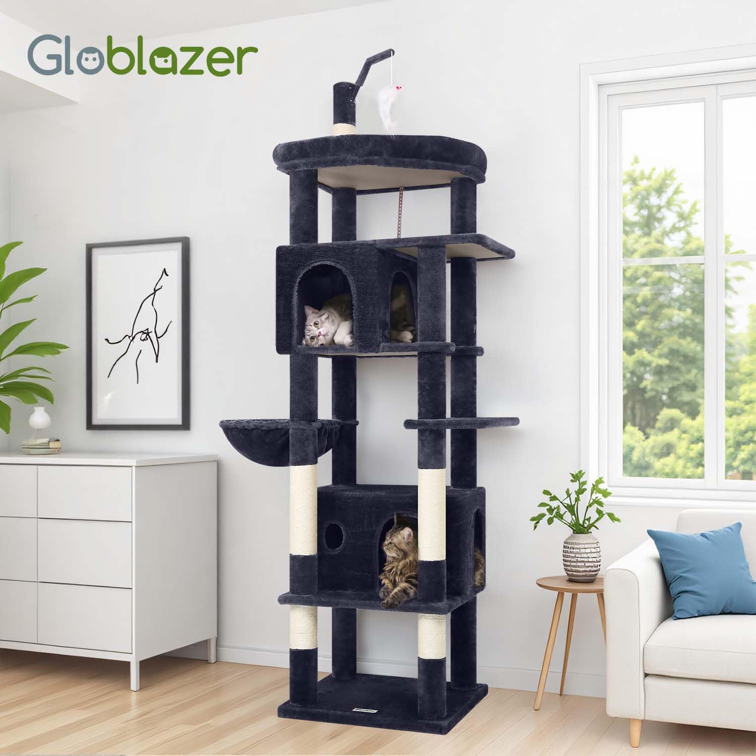 Globlazer large cat tower anti-tip straps for stable climbing.