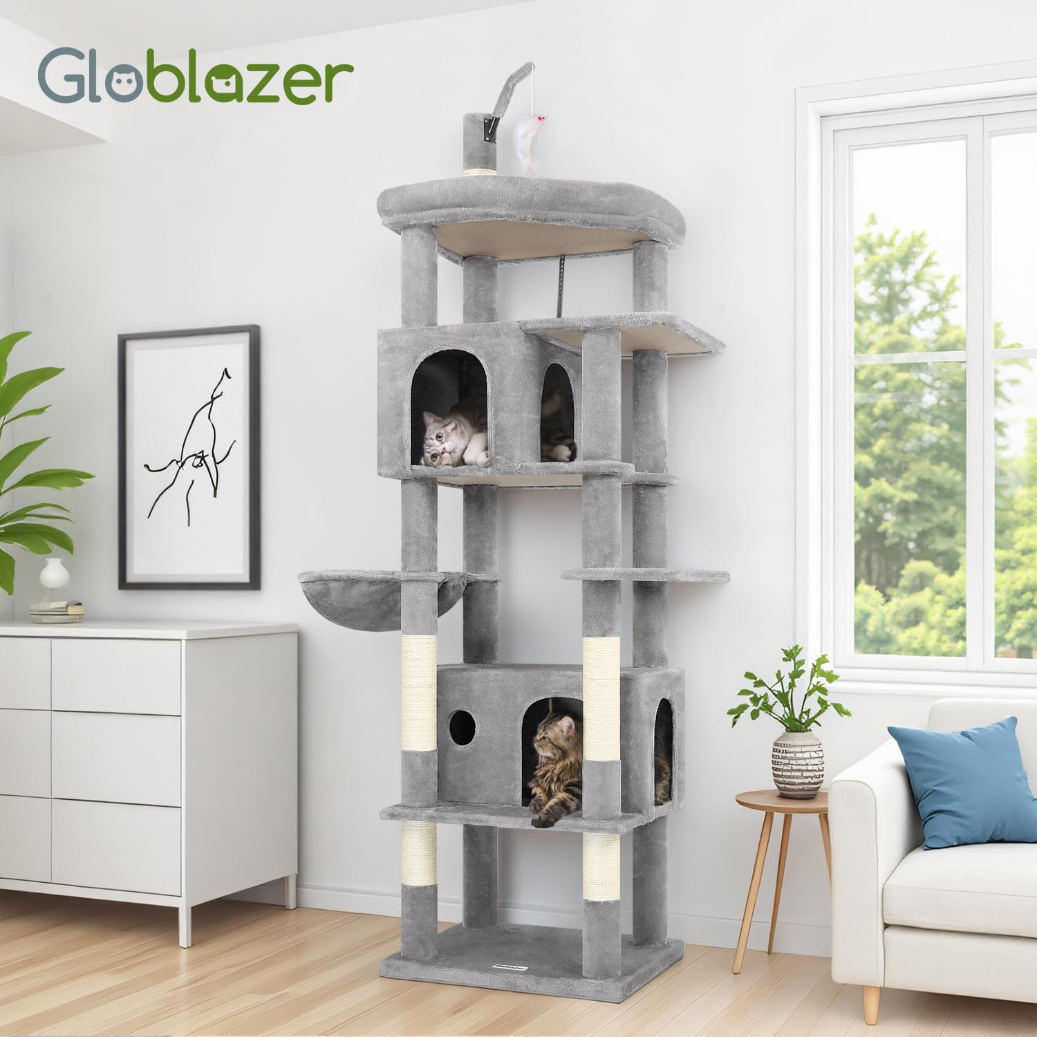 Globlazer sturdy cat tree with anti-tip straps for stable, worry-free setup