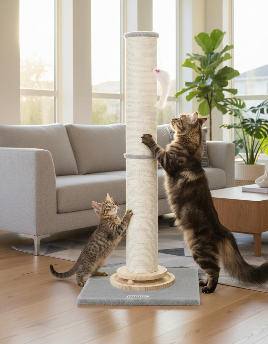 Globlazer 35in scratching post assembled for indoor cats—sturdy play and claw care.
